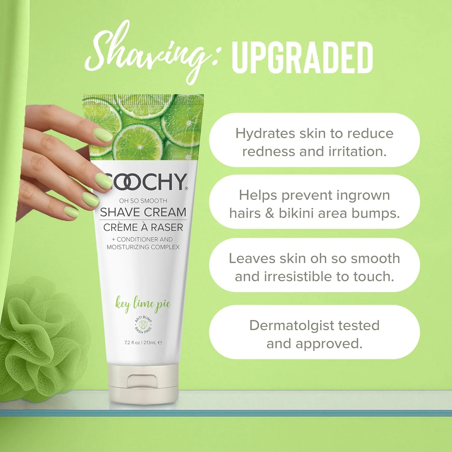 Coochy Intimate Shaving Cream | Shave Conditioner & Moisturizer for Face & Body | Ideal for Sensitive Skin Care, Anti-Bump | Key Lime Pie, 7.2 oz
