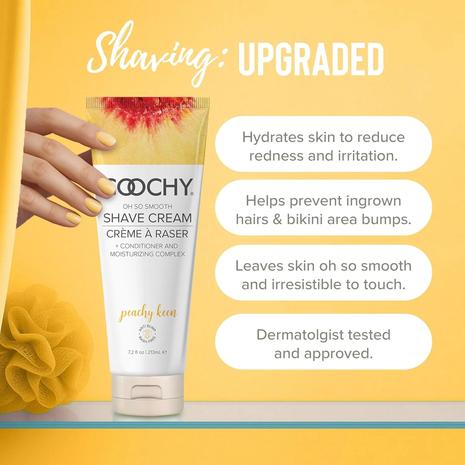 Coochy Intimate Shaving Cream | Shave Conditioner & Moisturizer for Face & Body | Ideal for Sensitive Skin Care, Anti-Bump | Peachy Keen, 7.2 oz
