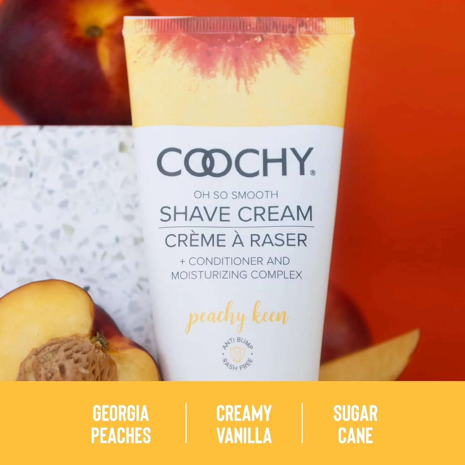 Coochy Intimate Shaving Cream | Shave Conditioner & Moisturizer for Face & Body | Ideal for Sensitive Skin Care, Anti-Bump | Peachy Keen, 7.2 oz