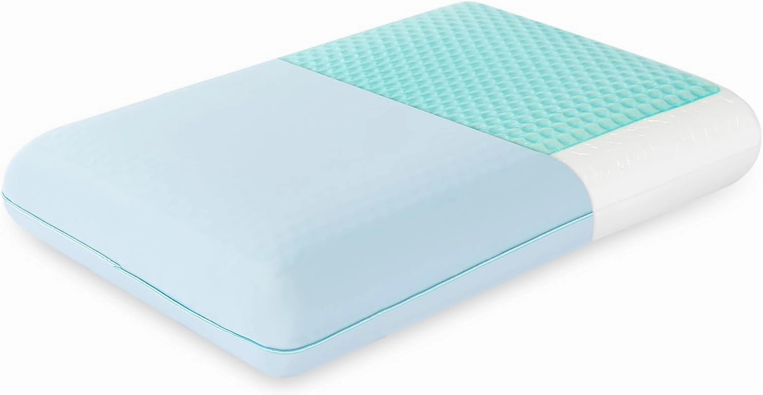 Cooling Memory Foam Pillow with Two-Sided Reversible Cover, Neck Support for Back, Stomach, and Side Sleepers, Washable Removable Cover, All-Season Comfort, Blue