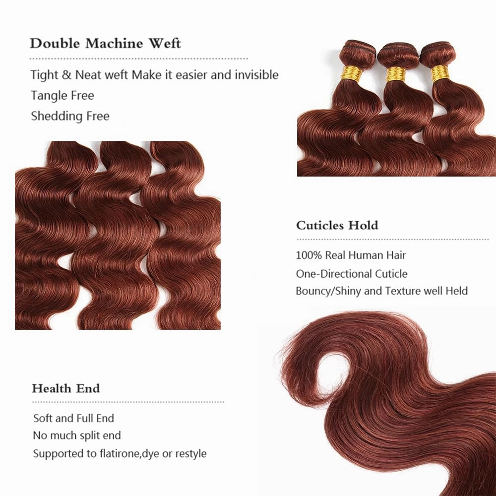 Copper Bundles Color 33 Brown Body Wave Human Hair Bundle Reddish Brown 3 Bundles 14 16 18 Inch Auburn Body Wave Bundle Color 33 Copper Hair Extensions 300G