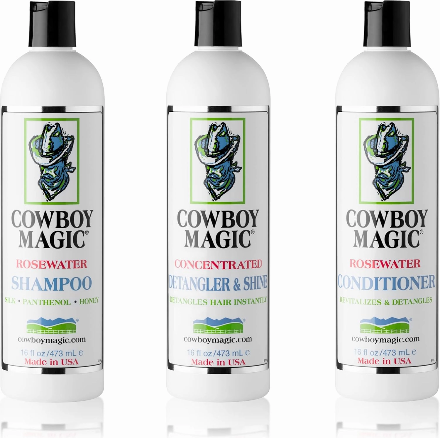 Cowboy Magic Shampoo   Conditioner   Detangler & Shine 16 Ounce each With Silk Panthenol and Honey Great For Horse, Humans, And Dogs Too Silky Coats And Hair