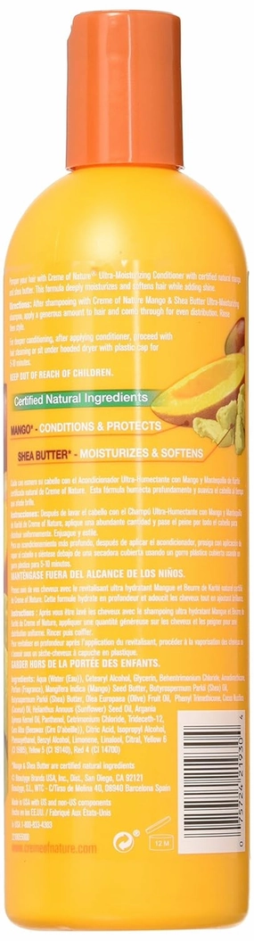 Creme of Nature Conditioner with Mango & Shea Butter, Ultra Moisturizing for Dry Dehydrated Hair, 12 Fl Oz (Pack of 2)