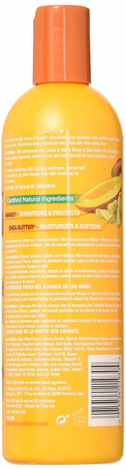 Creme of Nature Conditioner with Mango & Shea Butter, Ultra Moisturizing for Dry Dehydrated Hair, 12 Fl Oz (Pack of 2)