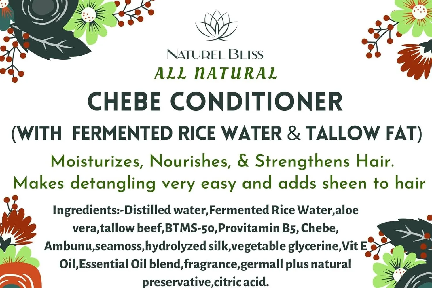 Croton Zambesicus Fermented Rice Water & Tallow Shampoo and Conditioner Pack...Hair Growth Kit| Strengthens|Moisturizing|Restorative.. 8 oz (Conditioner Only)