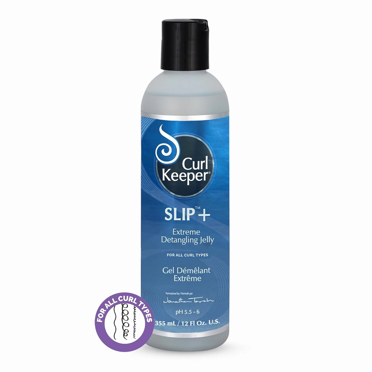 Curl Keeper Slip Plus Extreme Hair Detangling Jelly for Curly Hair, 12 Fl Oz - Hair Detangler Gel & Leave In Conditioner for Men, Women & Kids - Detangling Hair Care Loosens Knots & Tangles
