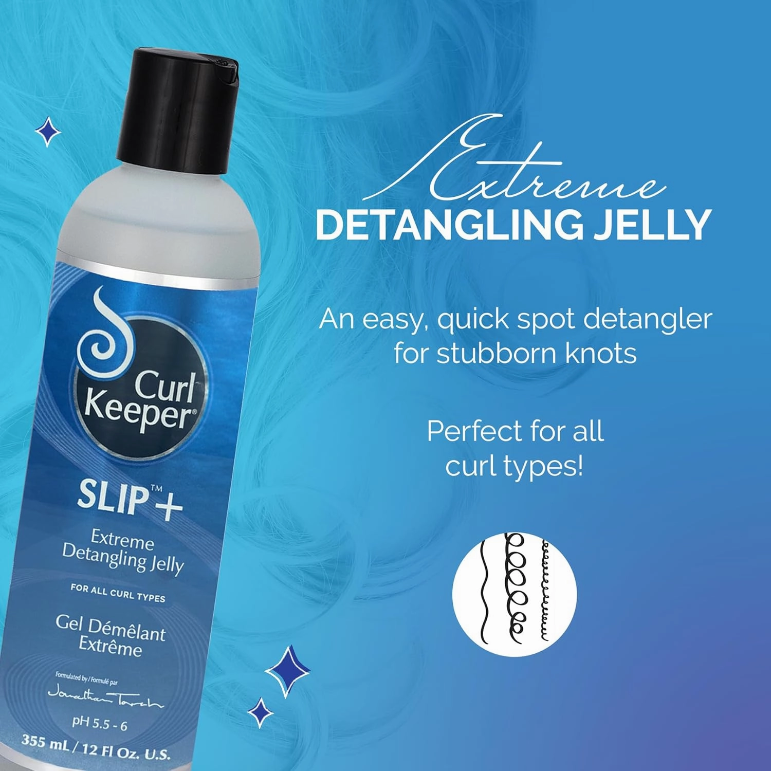 Curl Keeper Slip Plus Extreme Hair Detangling Jelly for Curly Hair, 12 Fl Oz - Hair Detangler Gel & Leave In Conditioner for Men, Women & Kids - Detangling Hair Care Loosens Knots & Tangles