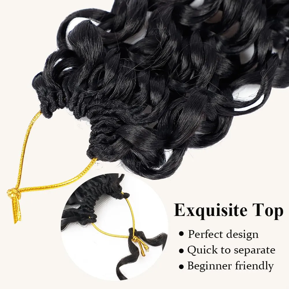 Curly Crochet Hair 18 Inch GoGo Curl Crochet Hair for Women Short Beach Curl Water Wave Crochet Braids for Women 7 Packs Curly Braiding Hair for Boho Braids (18 Inch, 1B)