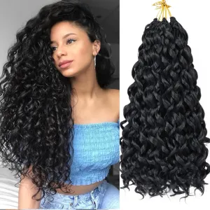 Curly Crochet Hair 18 Inch GoGo Curl Crochet Hair for Women Short Beach Curl Water Wave Crochet Braids for Women 7 Packs Curly Braiding Hair for Boho Braids (18 Inch, 1B)