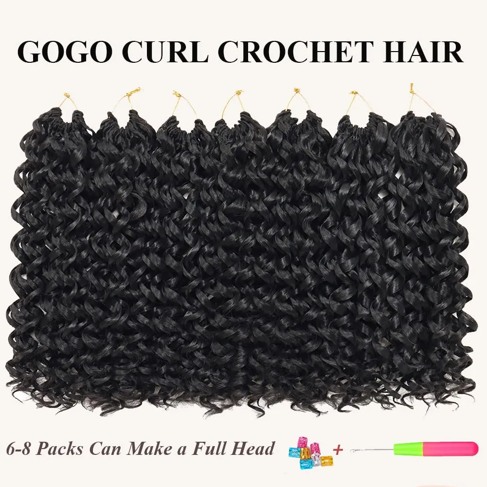 Curly Crochet Hair 18 Inch GoGo Curl Crochet Hair for Women Short Beach Curl Water Wave Crochet Braids for Women 7 Packs Curly Braiding Hair for Boho Braids (18 Inch, 1B)