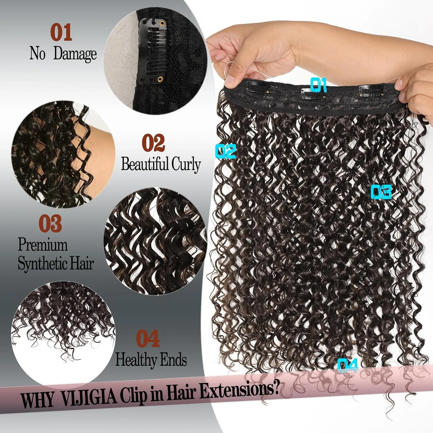 Curly Hair Extensions Invisible Wire Hair Extensions with Transparent Wire Adjustable Size 3 Secure Clips Long deep Secret Synthetic Curly Braiding hair