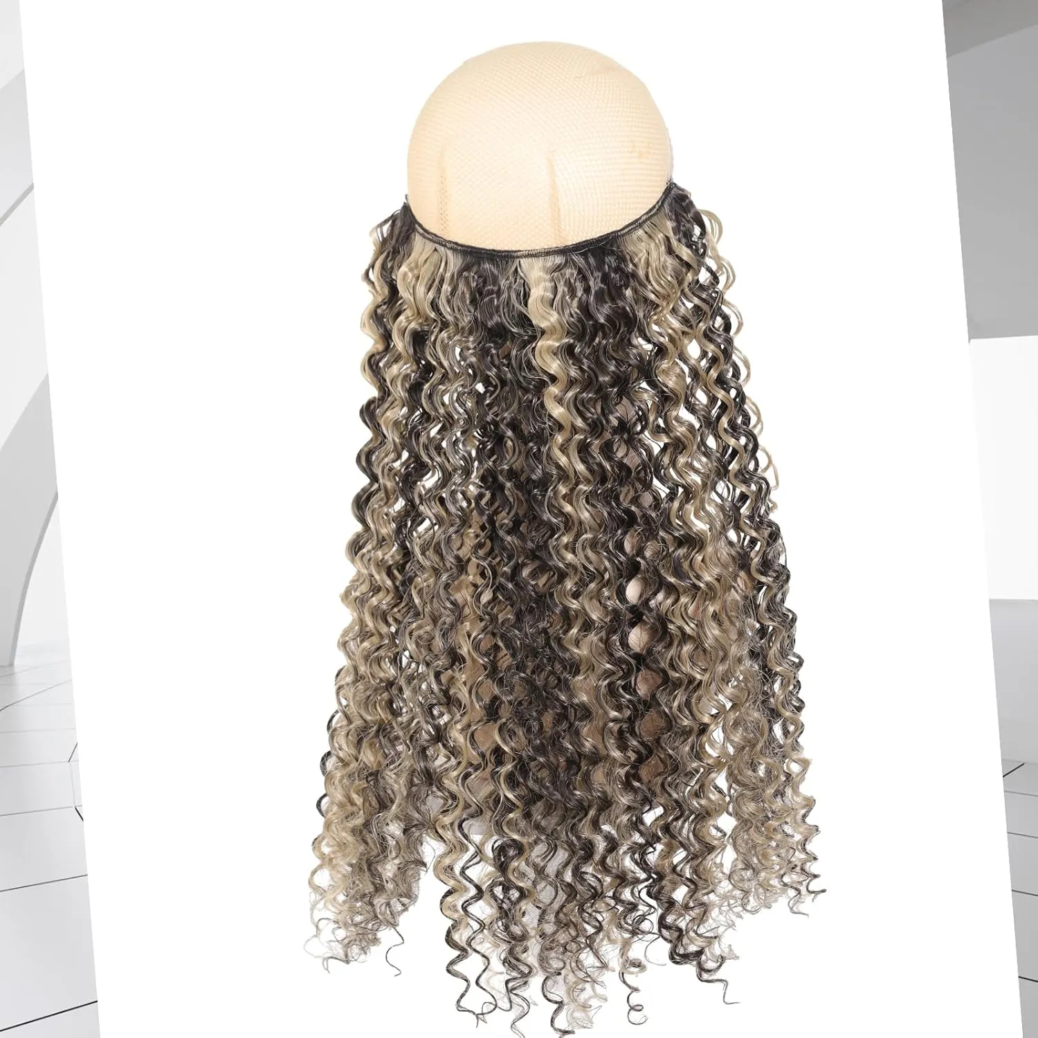 Curly Hair Extensions Invisible Wire Hair Extensions with Transparent Wire Adjustable Size 3 Secure Clips Long deep Secret Synthetic Hairpiece 16 Inch Dark Brown for Women(16inch 4/16)