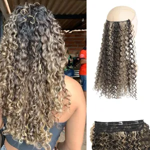 Curly Hair Extensions Invisible Wire Hair Extensions with Transparent Wire Adjustable Size 3 Secure Clips Long deep Secret Synthetic Hairpiece 16 Inch Dark Brown for Women(16inch 4/16)