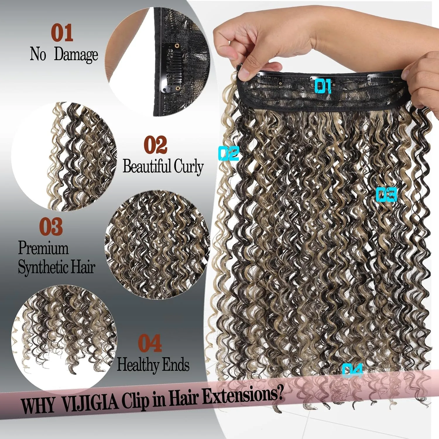 Curly Hair Extensions Invisible Wire Hair Extensions with Transparent Wire Adjustable Size 3 Secure Clips Long deep Secret Synthetic Hairpiece 16 Inch Dark Brown for Women(16inch 4/16)