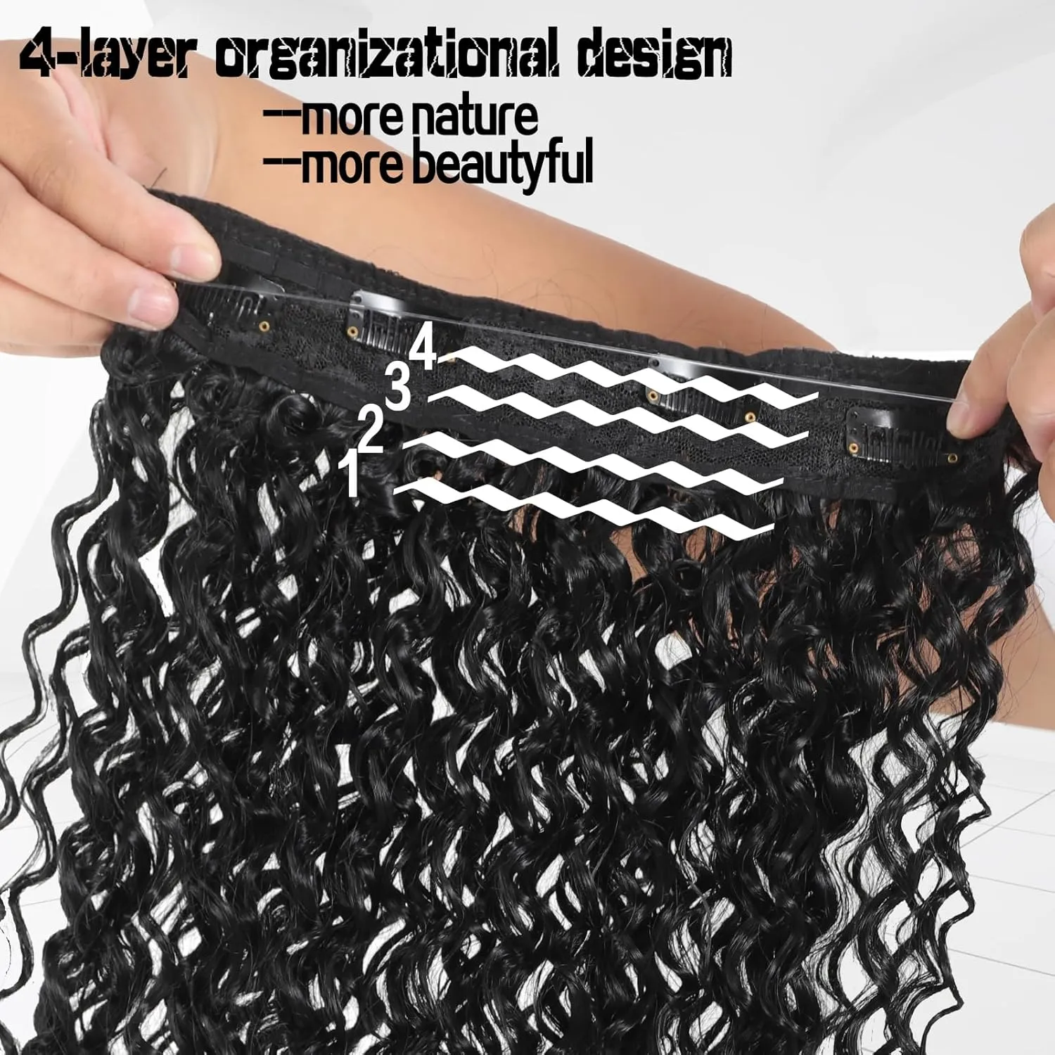 Curly Hair Extensions Invisible Wire Hair Extensions with Transparent Wire Adjustable Size 3 Secure Clips Long deep Secret Synthetic Wave Braiding hair