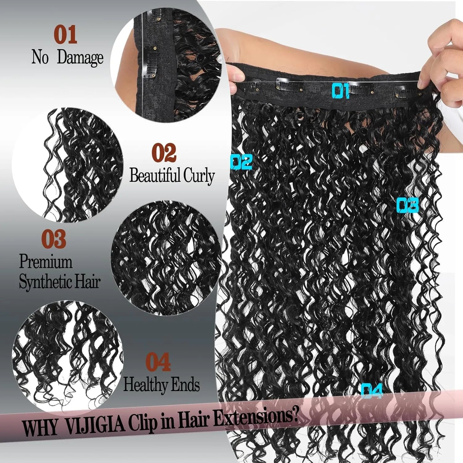 Curly Hair Extensions Invisible Wire Hair Extensions with Transparent Wire Adjustable Size 3 Secure Clips Long deep Secret Synthetic Wave Braiding hair