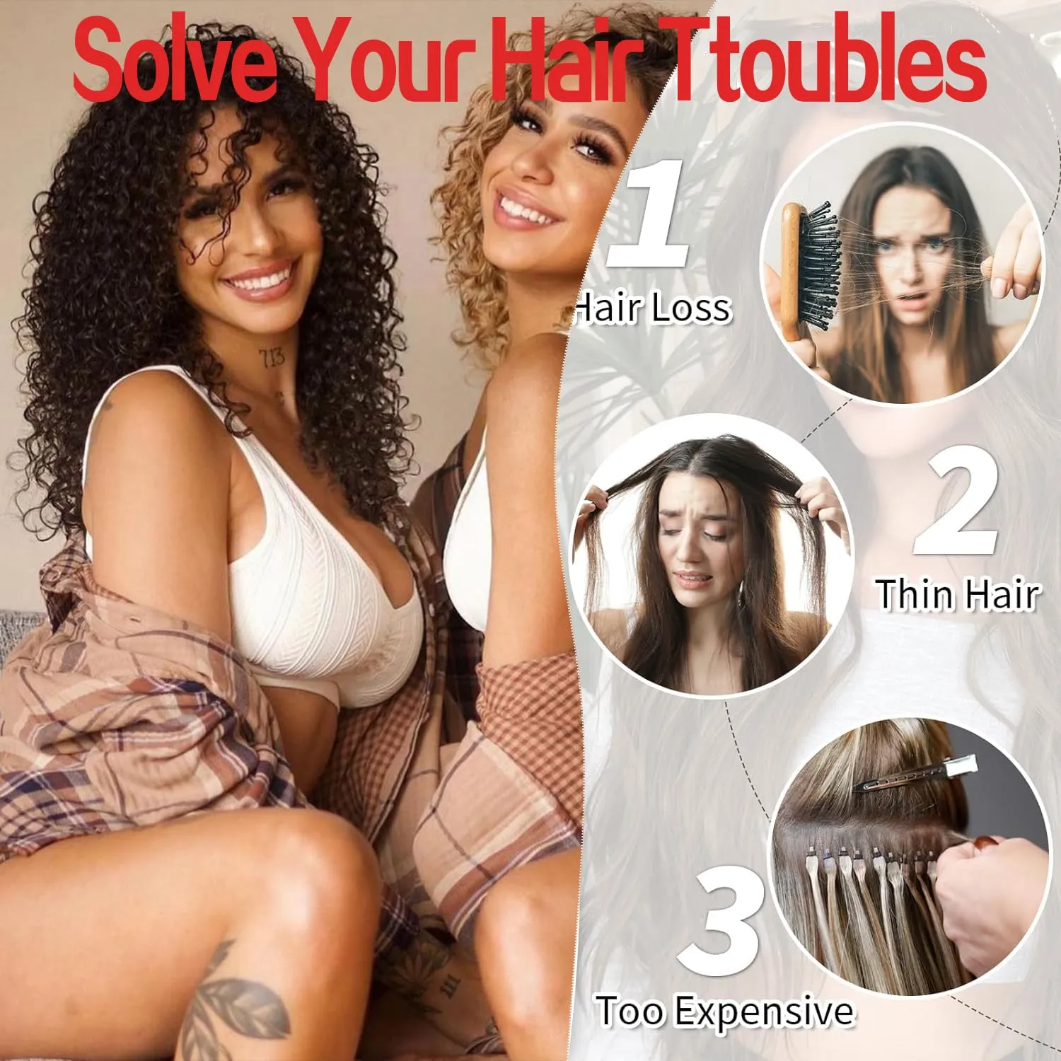 Curly Hair Extensions Invisible Wire Hair Extensions with Transparent Wire Adjustable Size 3 Secure Clips Long deep Secret Synthetic Wave Braiding hair
