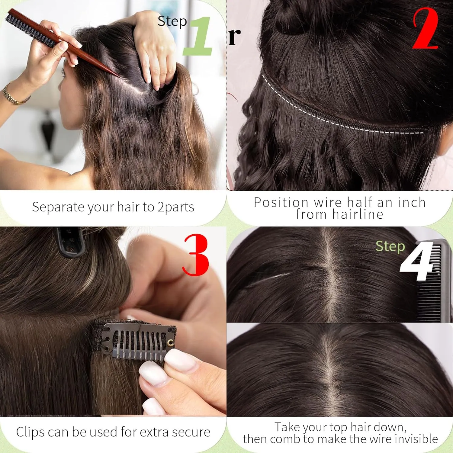 Curly Hair Extensions Invisible Wire Hair Extensions with Transparent Wire Adjustable Size 3 Secure Clips Long deep Secret Synthetic Wave Braiding hair