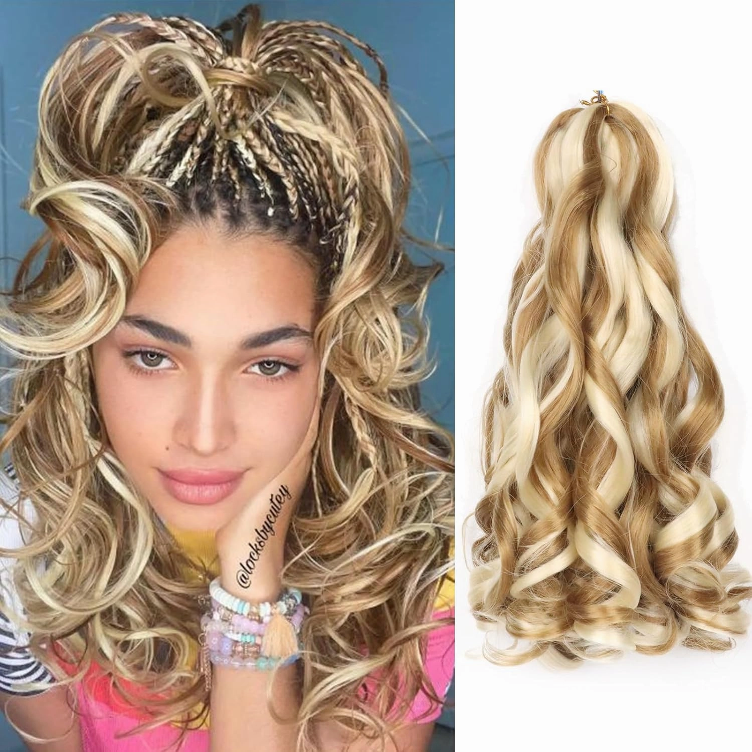 Curly Braiding Hair Pre Stretched 14 Inch 8 Packs French Curl Crochet Braids Wavy Bouncy Braiding for goddess braids Hair french curls Crochet Hair with Curly Ends Synthetic(14 Inch/Pack of 8, 27/613)