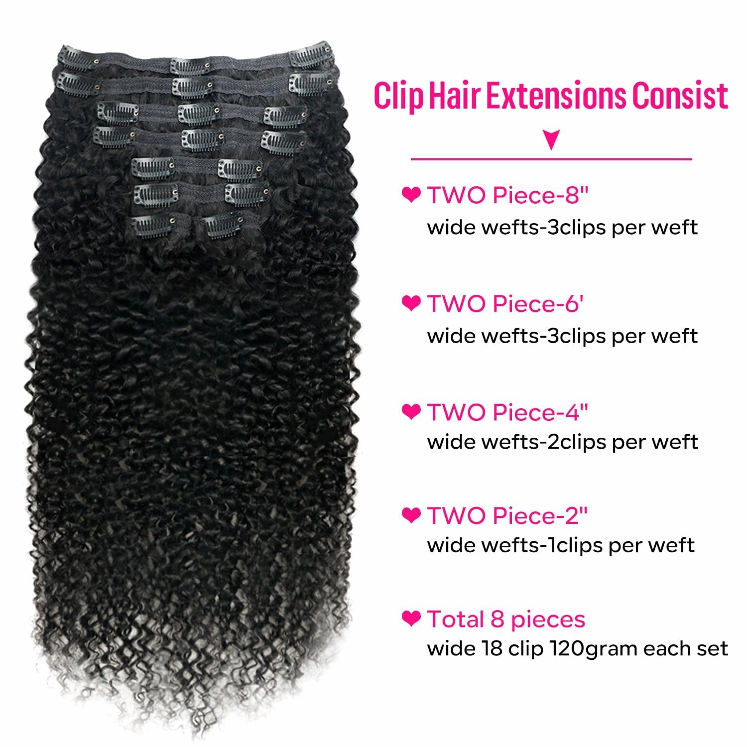 Curly Clip in Hair Extensions for Black Women Brazilian Virgin Human Hair Clip in Extensions Kinky Curly Clip ins Human Hair 8Pcs 120g 16inch Natural Black