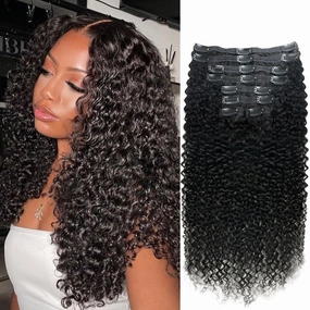 Curly Clip in Hair Extensions for Black Women Brazilian Virgin Human Hair Clip in Extensions Kinky Curly Clip ins Human Hair 8Pcs 120g 16inch Natural Black