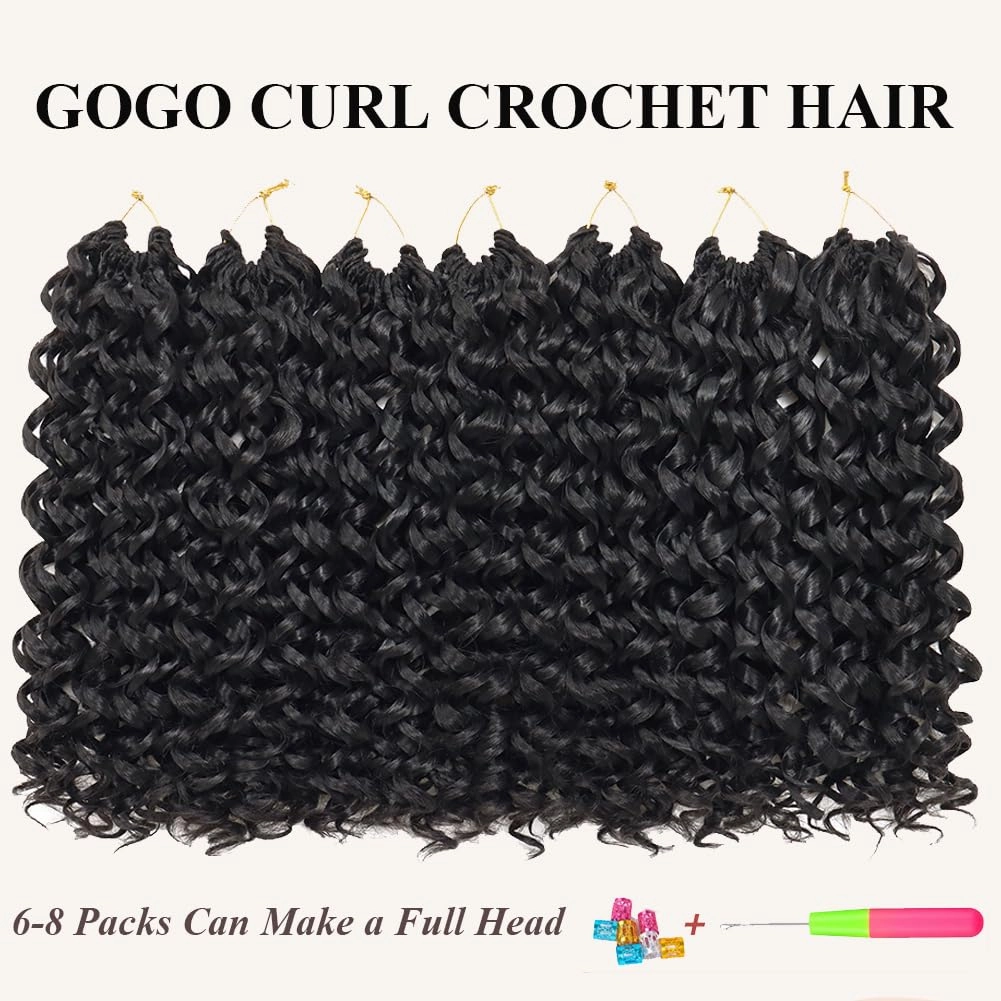 Curly Crochet Hair 14 Inch GoGo Curl Crochet Hair for Women Short Beach Curl Crochet Braids for Women 7 Packs Deep Curly Braiding Hair for Boho Braids (14 Inch, 1B)