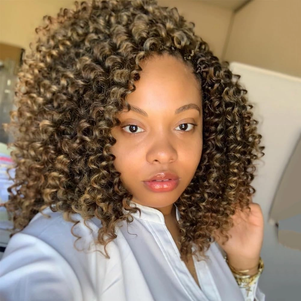 Curly Crochet Hair 14 Inch GoGo Curl Crochet Hair for Women Short Beach Curl Water Wave Crochet Braids for Women 7 Packs Curly Braiding Hair for Boho Braids (14 Inch, 1B/27)
