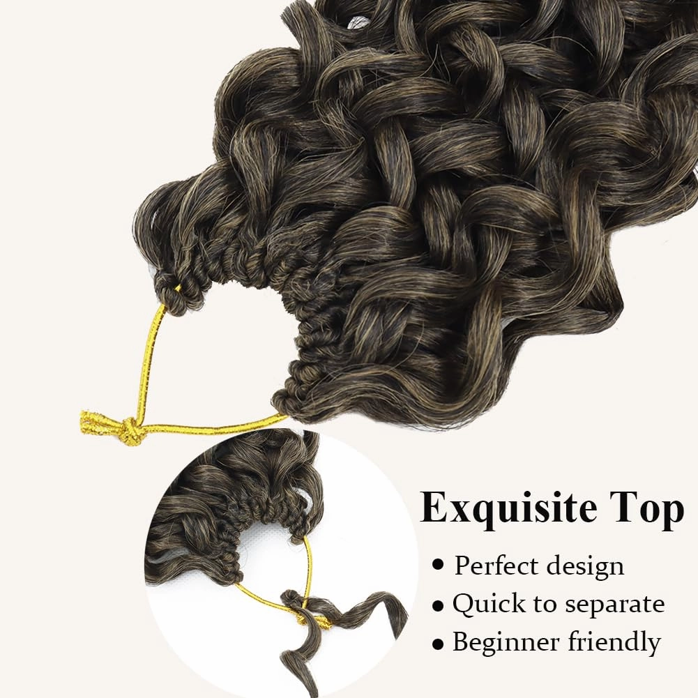 Curly Crochet Hair 14 Inch GoGo Curl Crochet Hair for Women Short Beach Curl Water Wave Crochet Braids for Women 7 Packs Curly Braiding Hair for Boho Braids (14 Inch, 1B/27)