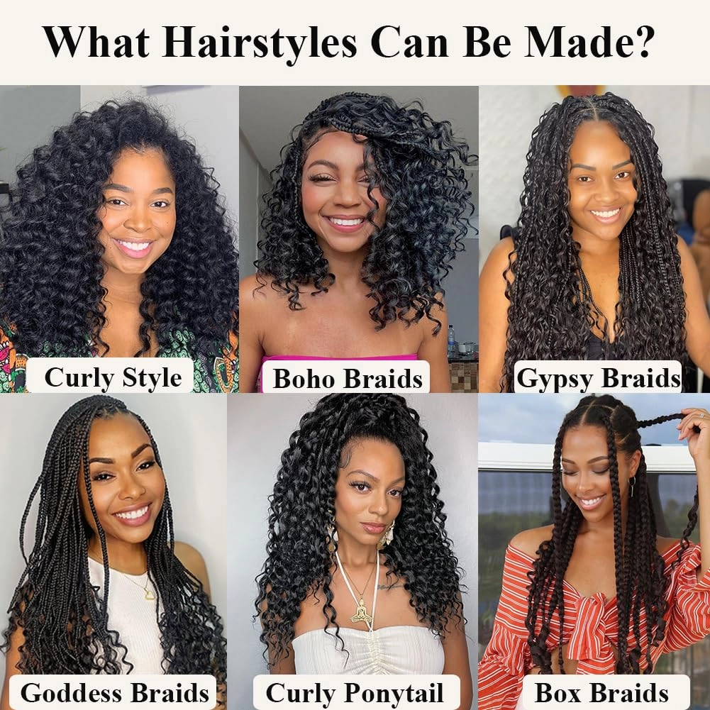 Curly Crochet Hair 14 Inch GoGo Curl Crochet Hair for Women Short Beach Curl Water Wave Crochet Braids for Women 7 Packs Curly Braiding Hair for Boho Braids (14 Inch, 1B/30)