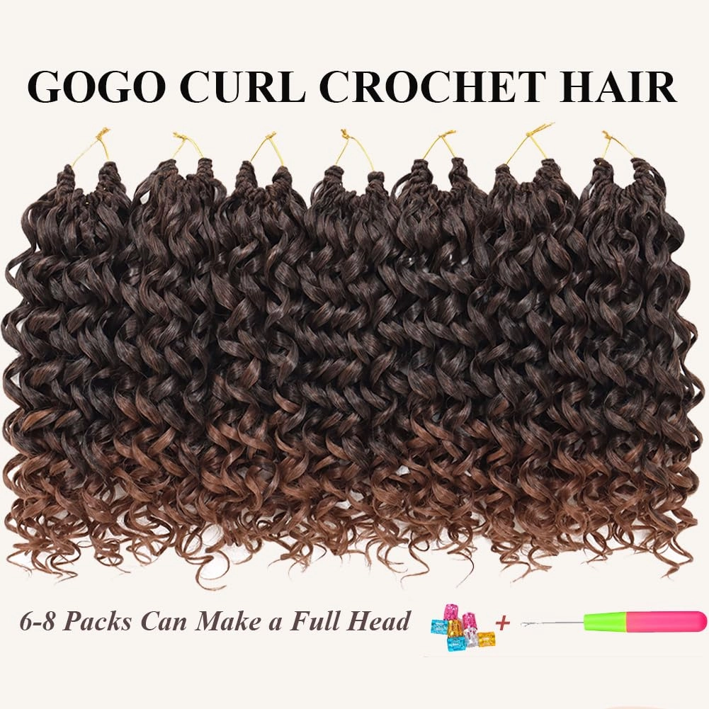 Curly Crochet Hair 14 Inch GoGo Curl Crochet Hair for Women Short Beach Curl Water Wave Crochet Braids for Women 7 Packs Curly Braiding Hair for Boho Braids (14 Inch, 1B/30)