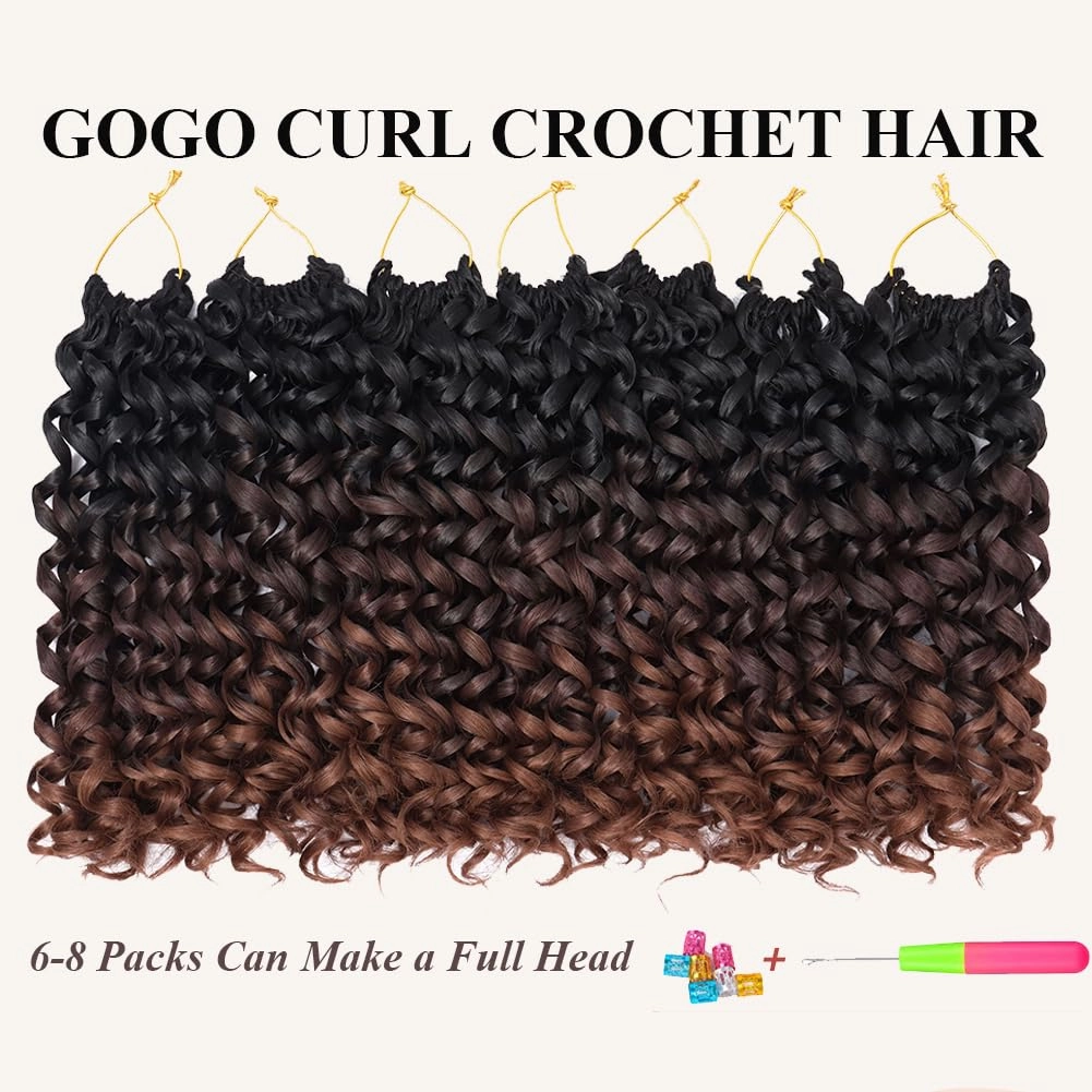 Curly Crochet Hair 14 Inch GoGo Curl Crochet Hair for Women Short Beach Curl Water Wave Crochet Braids for Women 7 Packs Curly Braiding Hair for Boho Braids (14 Inch, 1B/4/30)