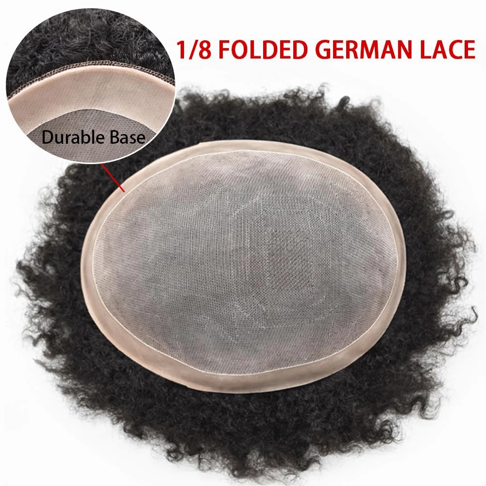 Curly Toupee for Black Men Afro Weave Hair Units Wigs Kinky Curl Mens Toupee Hairpiece Wavy Human Hair Replacement Systems for Men (#1 Jet Black-16MM Wave, 8''X10'')