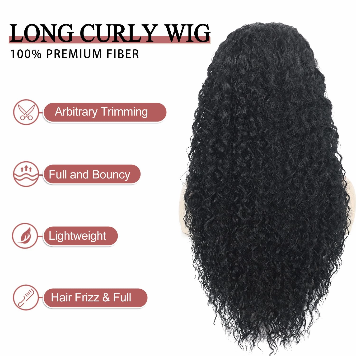 Curly Wig for Women long Black Curly Wigs 26inch Synthetic Middle Part Wig Natural Looking Hair Replacement Curly Wigs for Daily Party Use