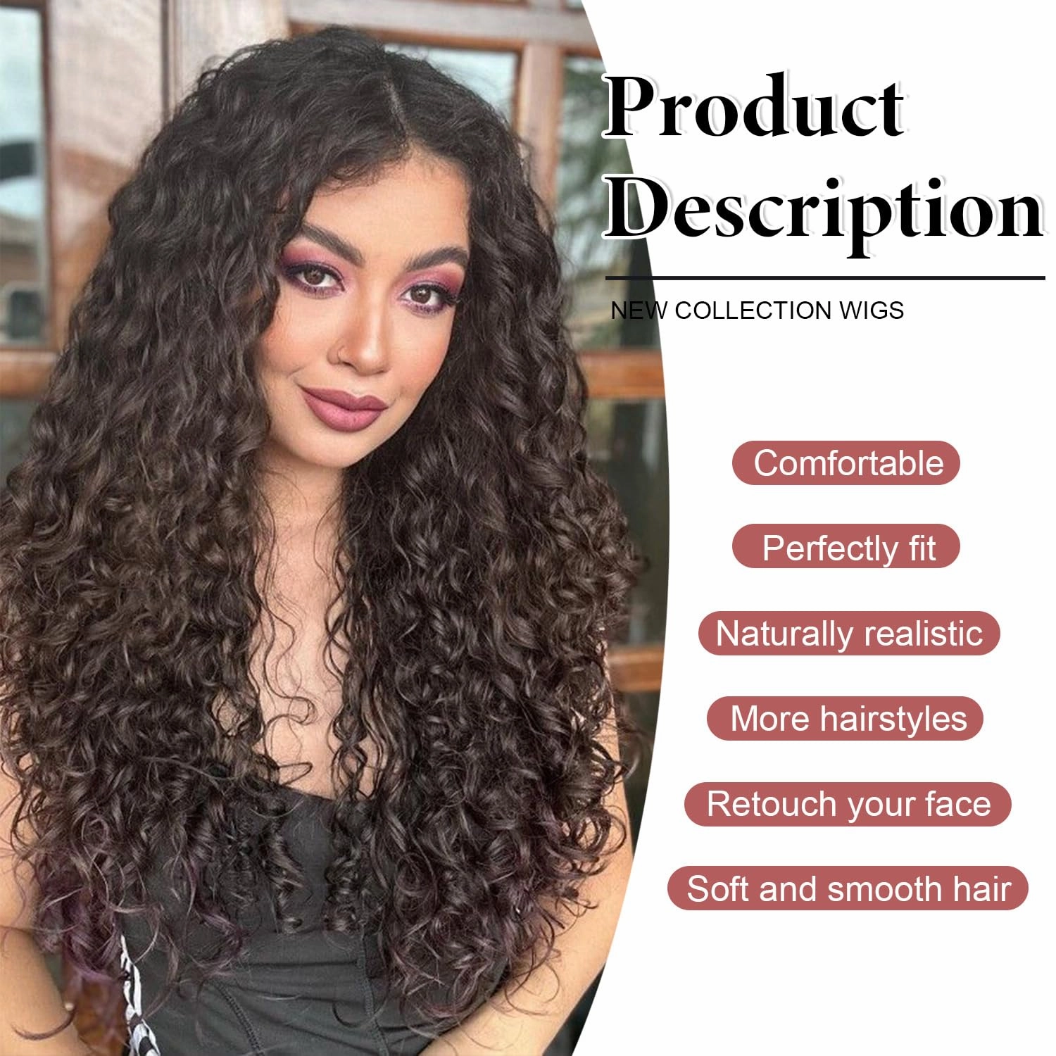 Curly Wig for Women long Black Curly Wigs 26inch Synthetic Middle Part Wig Natural Looking Hair Replacement Curly Wigs for Daily Party Use