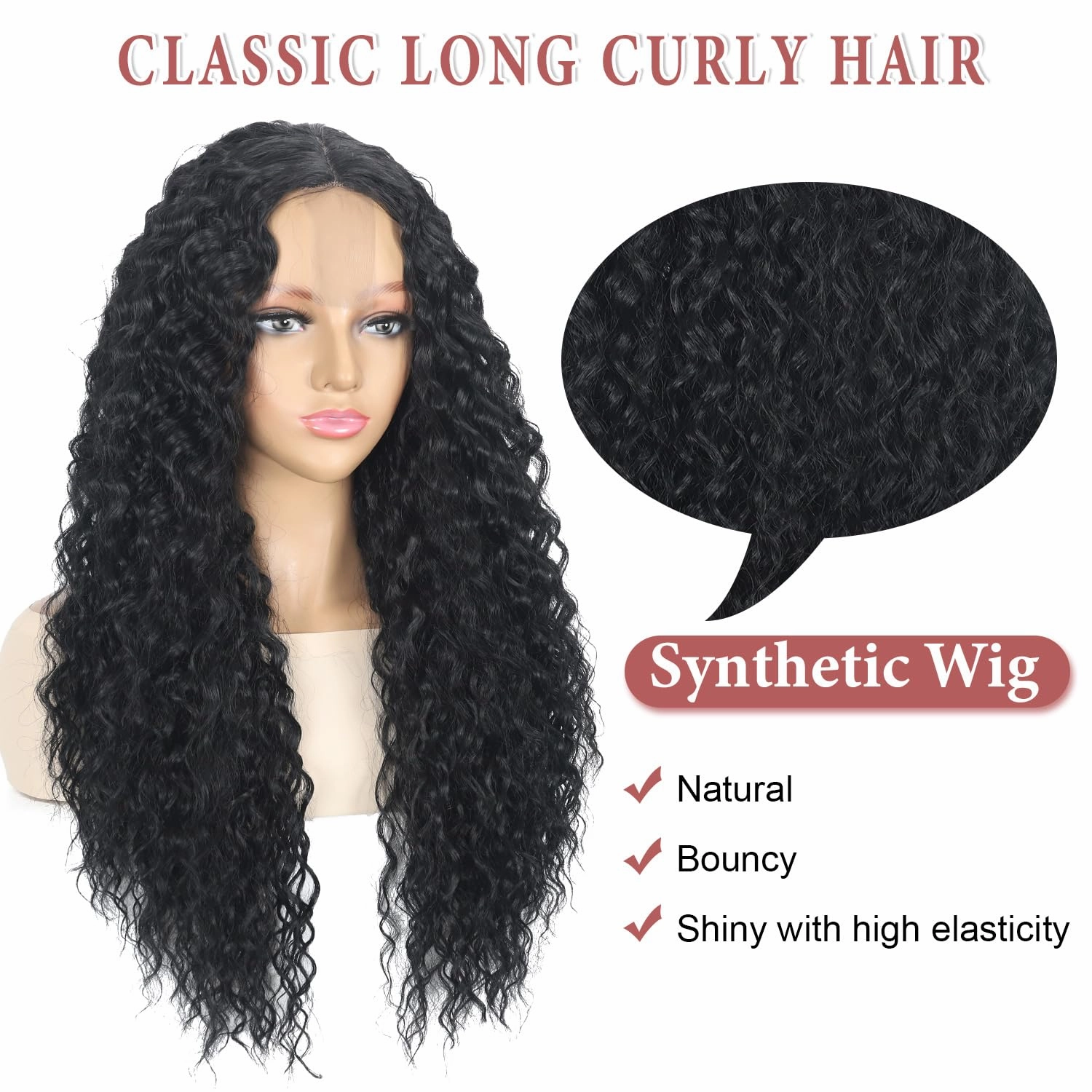 Curly Wig for Women long Black Curly Wigs 26inch Synthetic Middle Part Wig Natural Looking Hair Replacement Curly Wigs for Daily Party Use