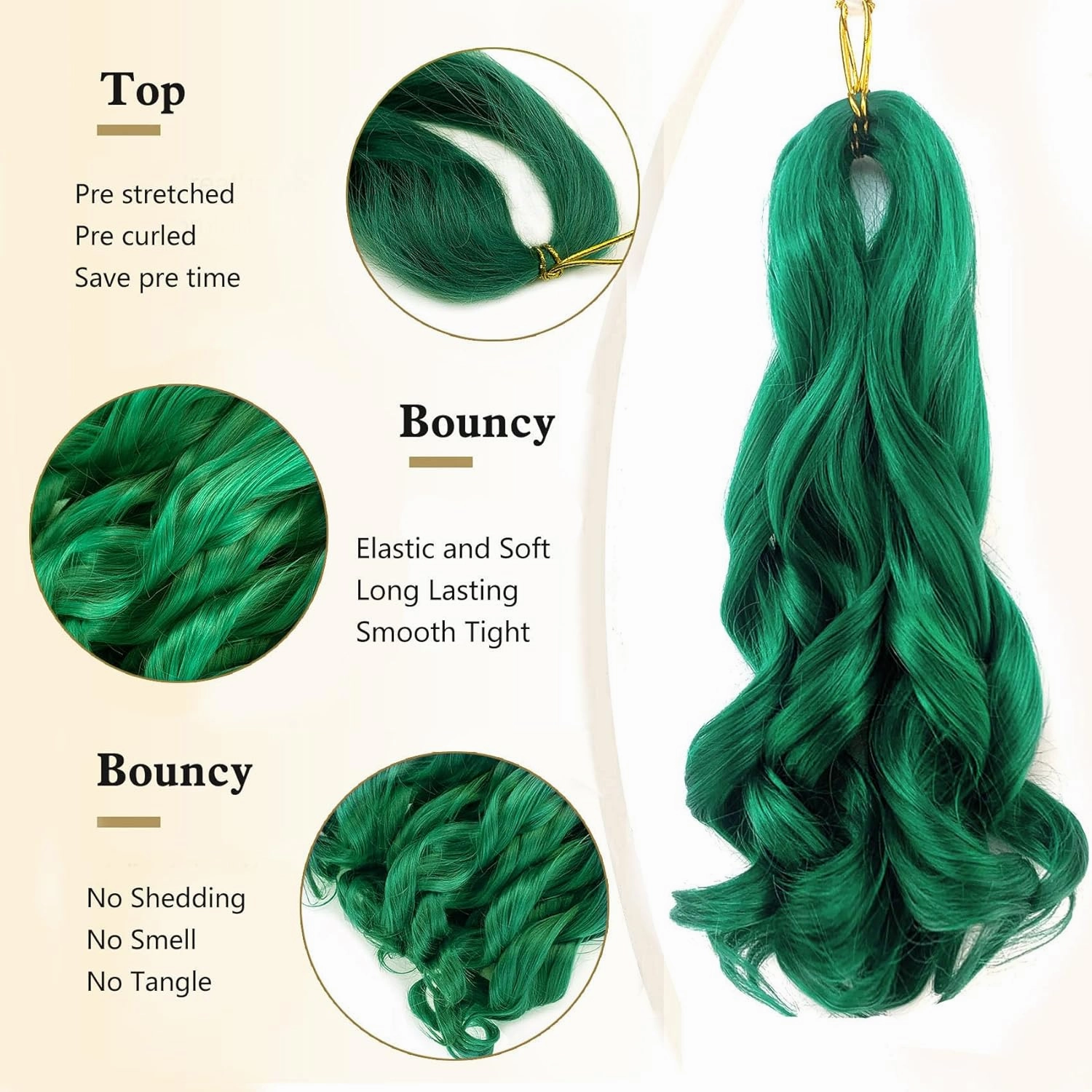 Dark Green French Curl Braiding Hair 8 packs 14 Inch Loose Wave Braiding Hair Pre Stretched Synthetic Hair Extensions for Women and Kids(Dark Green, 8packs)