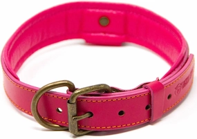 Deluxe Padded Genuine Full Grain Leather Collar (Medium, Pink)