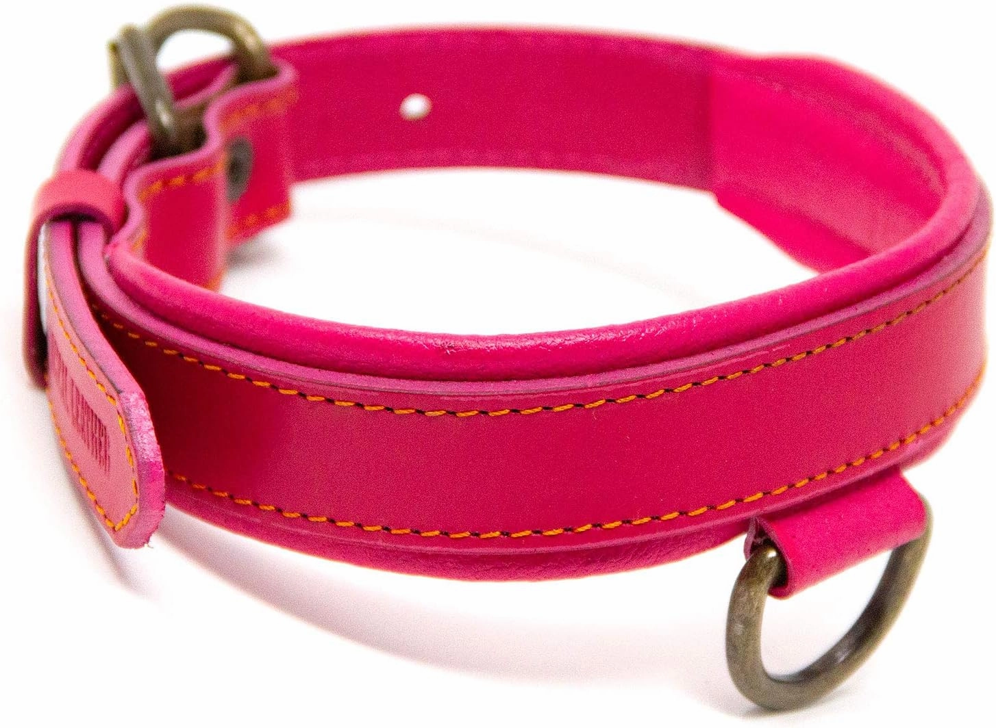 Deluxe Padded Genuine Full Grain Leather Collar (Medium, Pink)