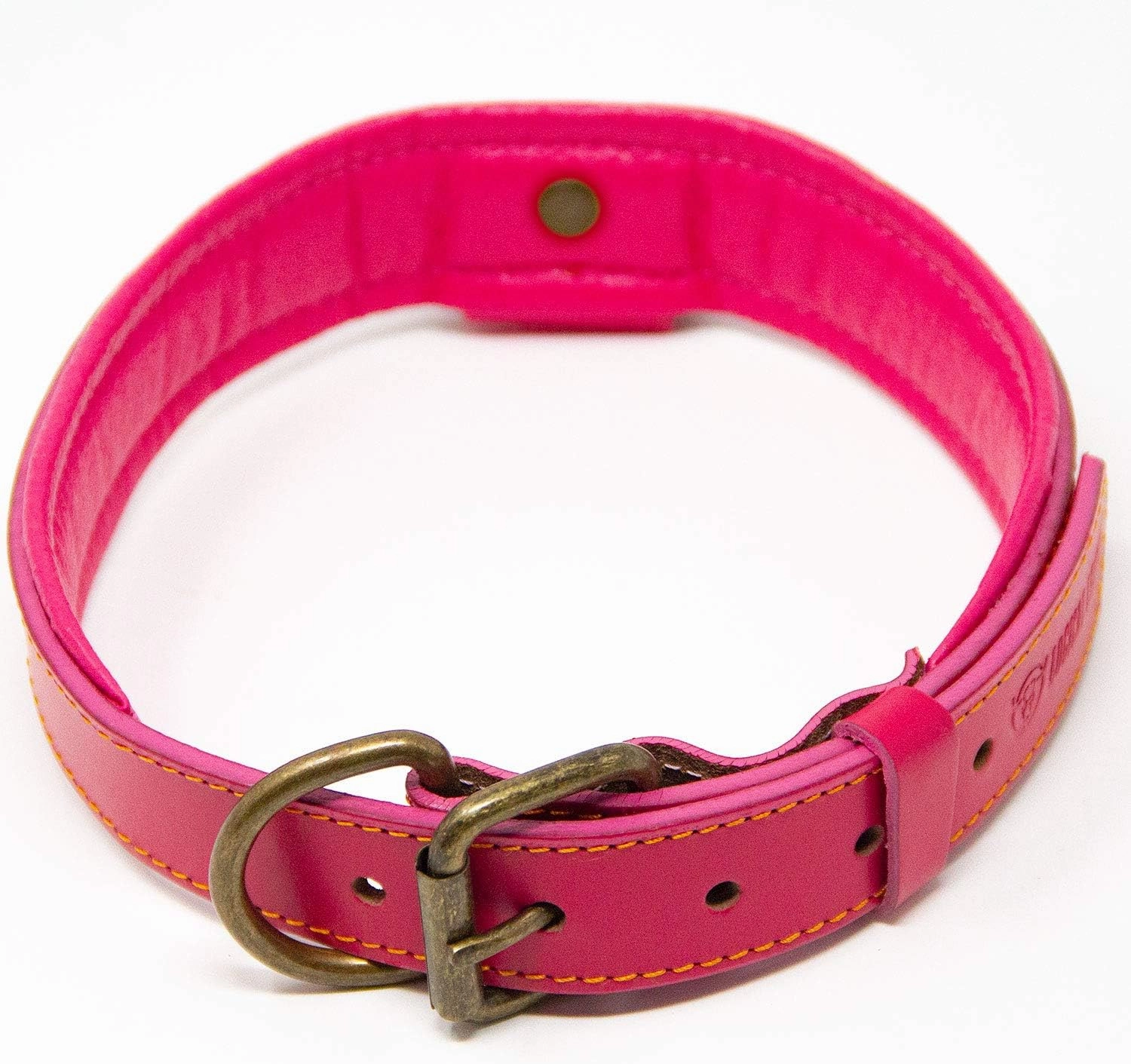 Deluxe Padded Genuine Full Grain Leather Collar (Medium, Pink)