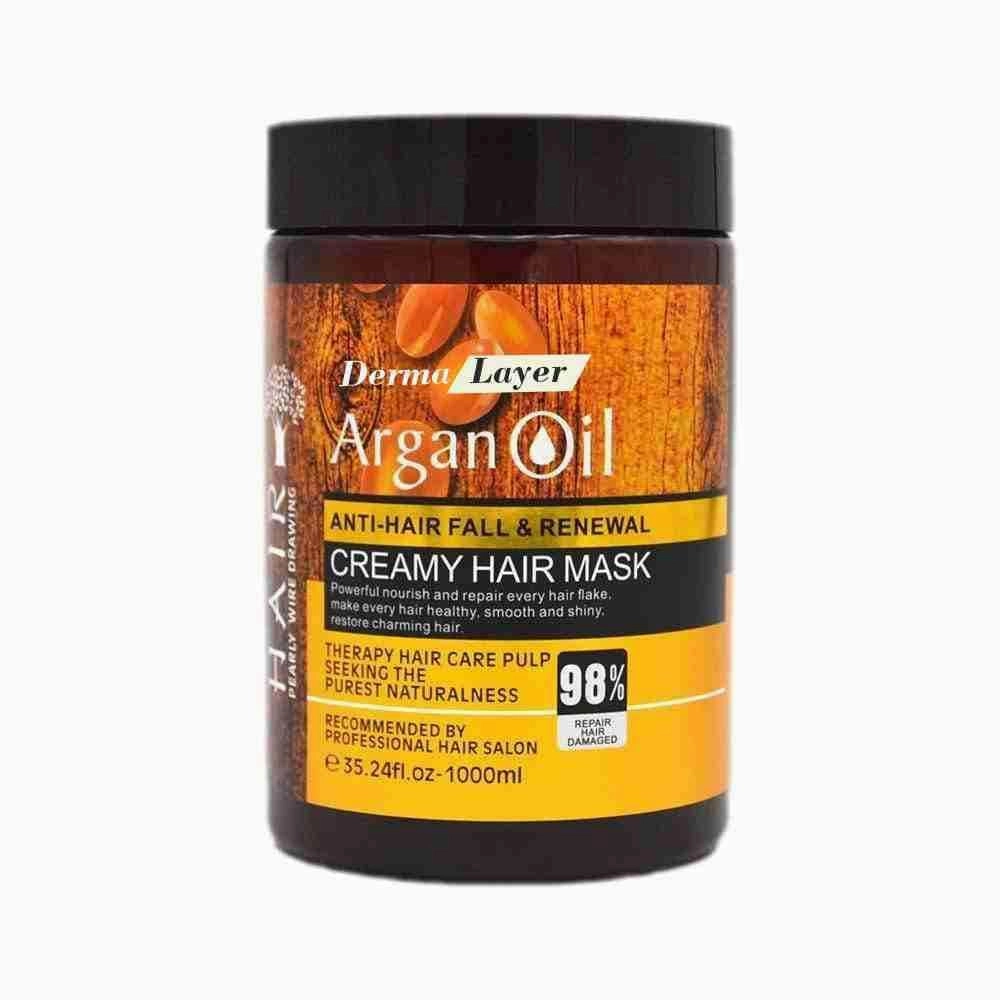 DermaLayer Argan Oil Anti-Hair Fall & Renewal Hair Mask | Deep Nourishment & Repair | For Dry & Damaged Hair | With Vitamins & Antioxidants | Vegan & Cruelty-Free | 1000 ml