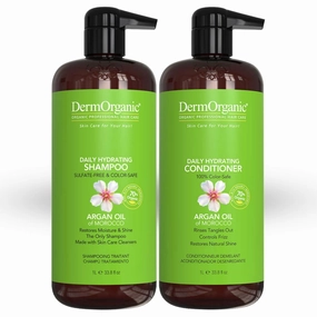 DermOrganic Argan Oil Daily Hydrating Shampoo plus Conditioner – Sulfate-Free & Color Safe, 33.8 oz