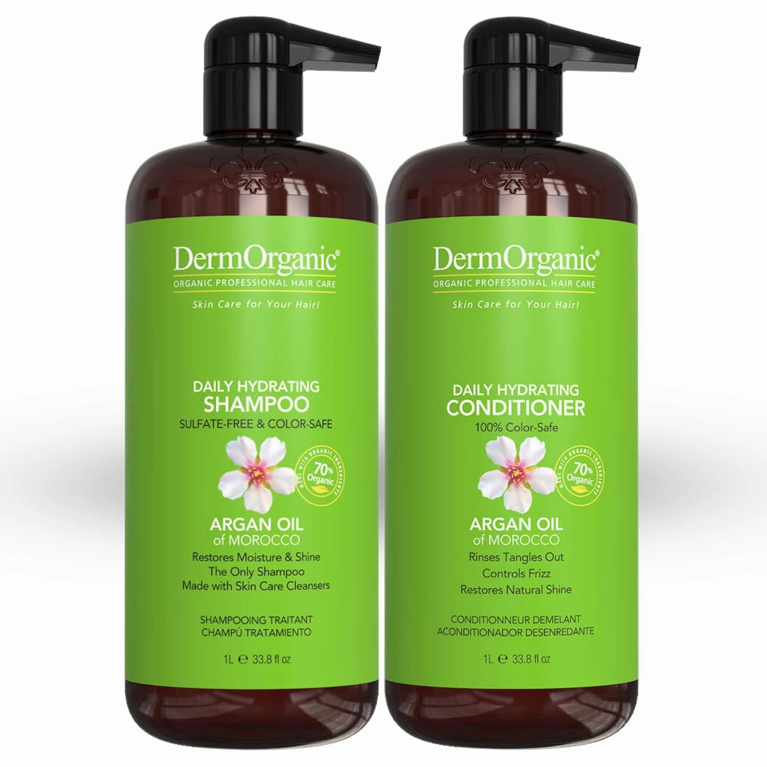 DermOrganic Argan Oil Daily Hydrating Shampoo plus Conditioner – Sulfate-Free & Color Safe, 33.8 oz