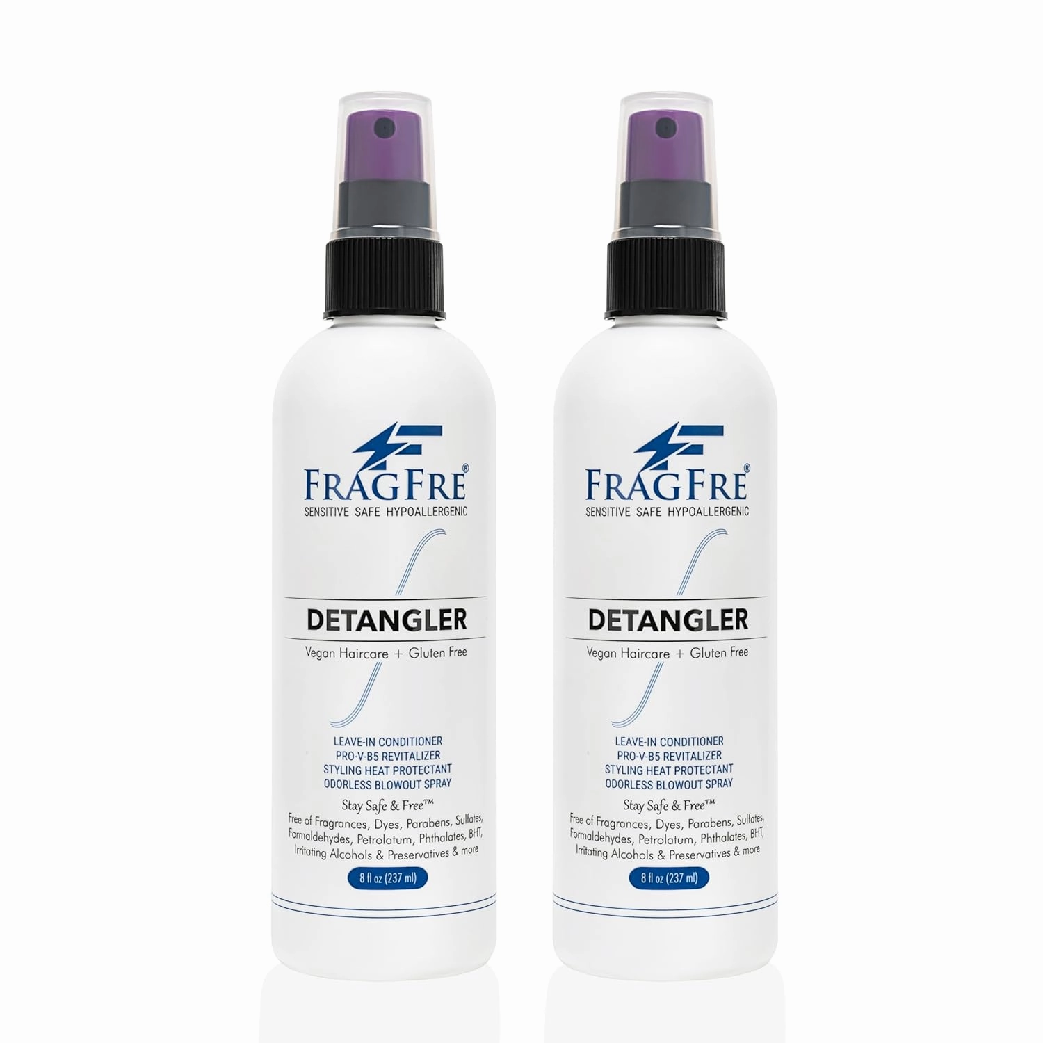 Detangler 8 oz (2-Pack Gift Set) - Fragrance Free Hypoallergenic Parabens Free - Hair Detangler Leave-in Conditioner for Sensitive Skin - Styling Heat Protectant - Vegan Cruelty/Gluten Free