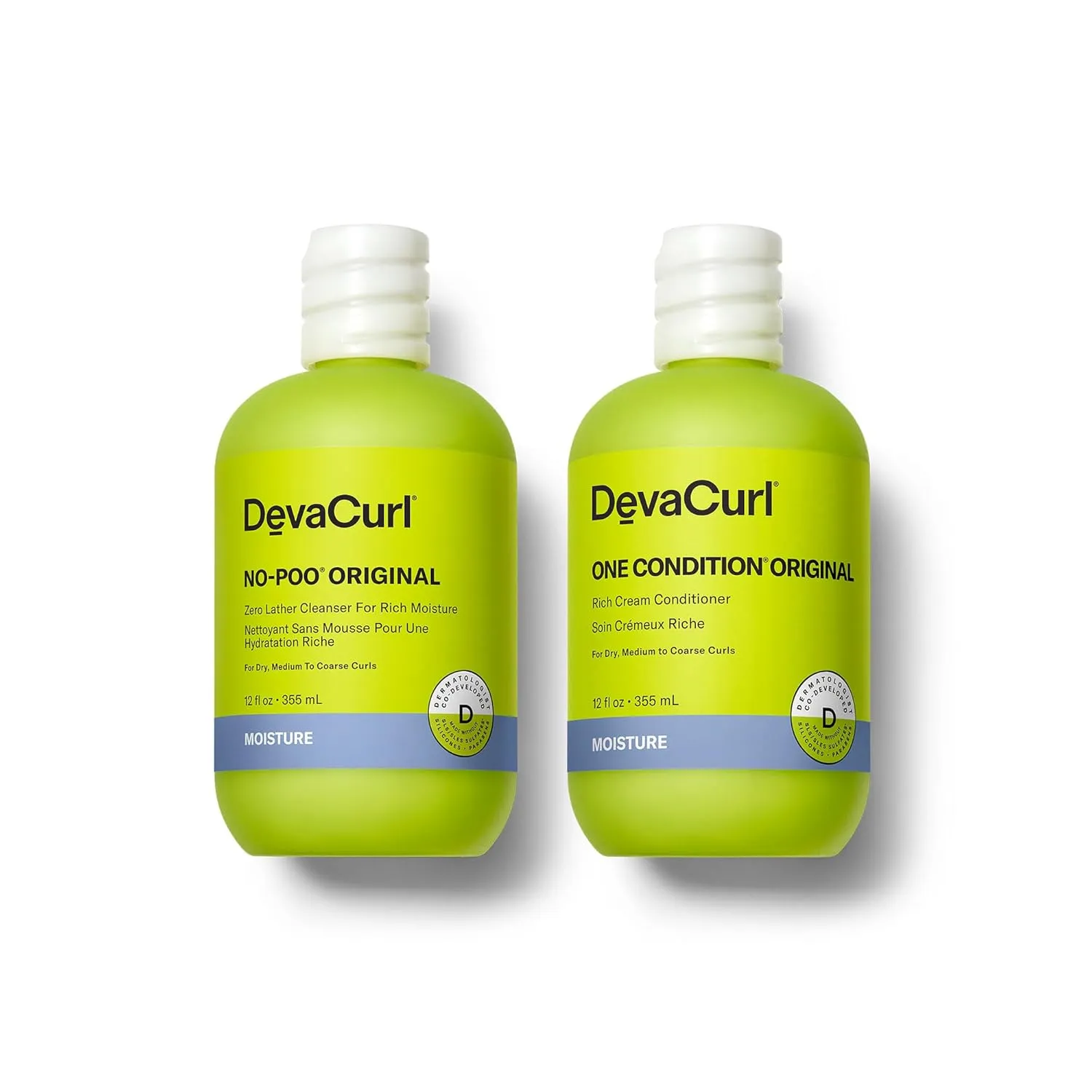 DevaCurl No-Poo Original Zero Lather Cleanser and One Condition Original Rich Cream Conditioner, 12 fl oz | Bundle