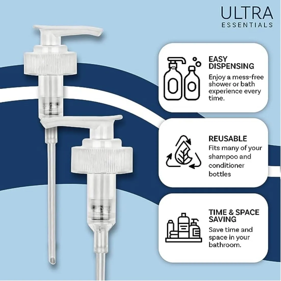 Dispenser Pumps Compatible with Olaplex No. 4 Shampoo and No. 5 Conditioner 8.5 oz, 250 ml Size Bottles, and 1 Pump for No. 3, 3.3oz/ 100ml, Three White Pumps Only, (No.3, No.4 & No.5)