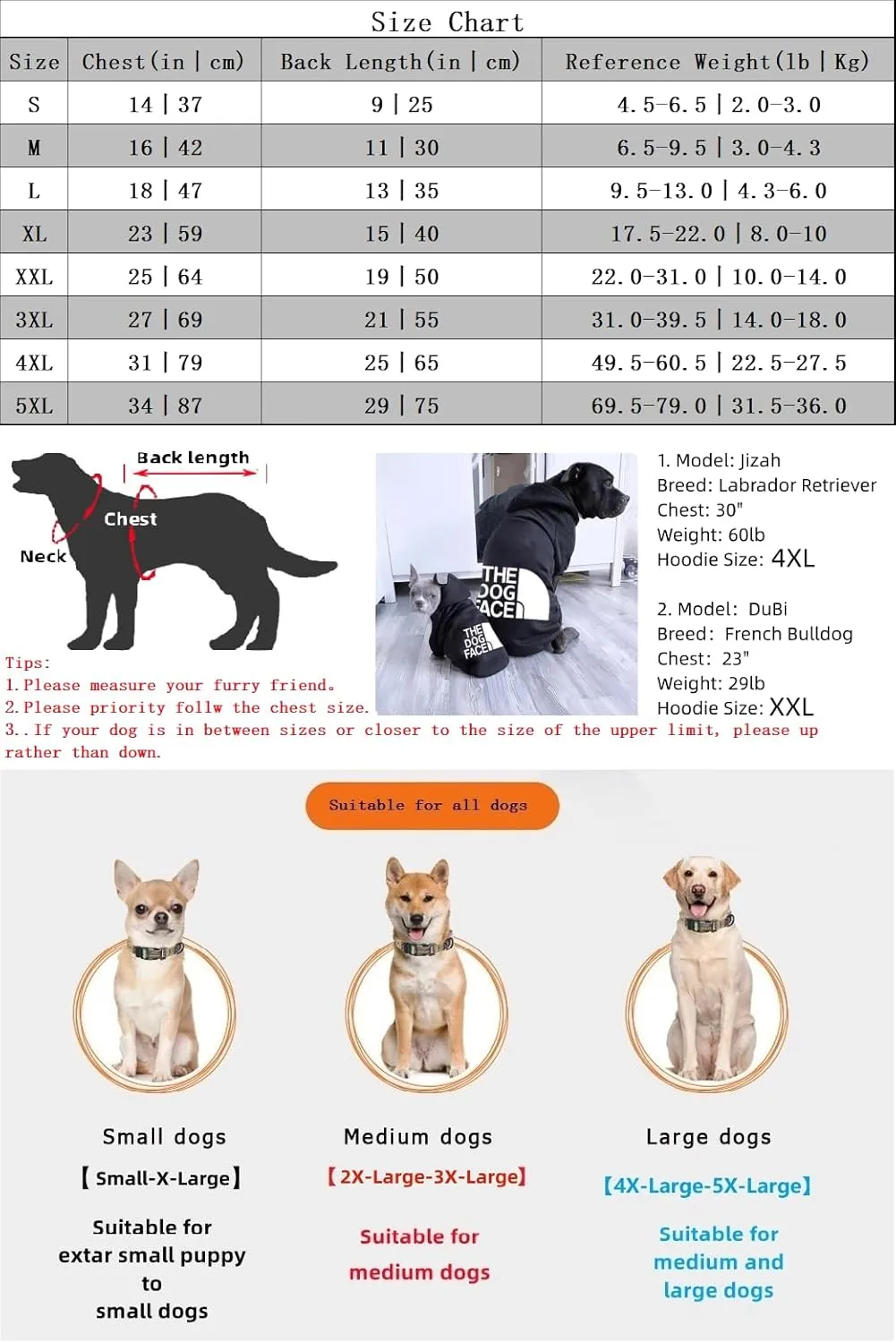 Dog Hoodie, Comfortable, Soft and Breathable Fashion Dog Sweatshirt, Trendy Pet Clothes Face, for Small, Medium and Large Dogs (Red, 5X-Large(Chest: 34'', Back: 29''))