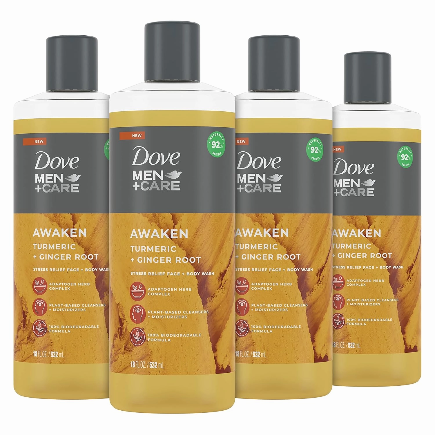 DOVE MEN   CARE Face   Body Wash For Men Awaken Turmeric   Ginger Root 18 oz 4 Count