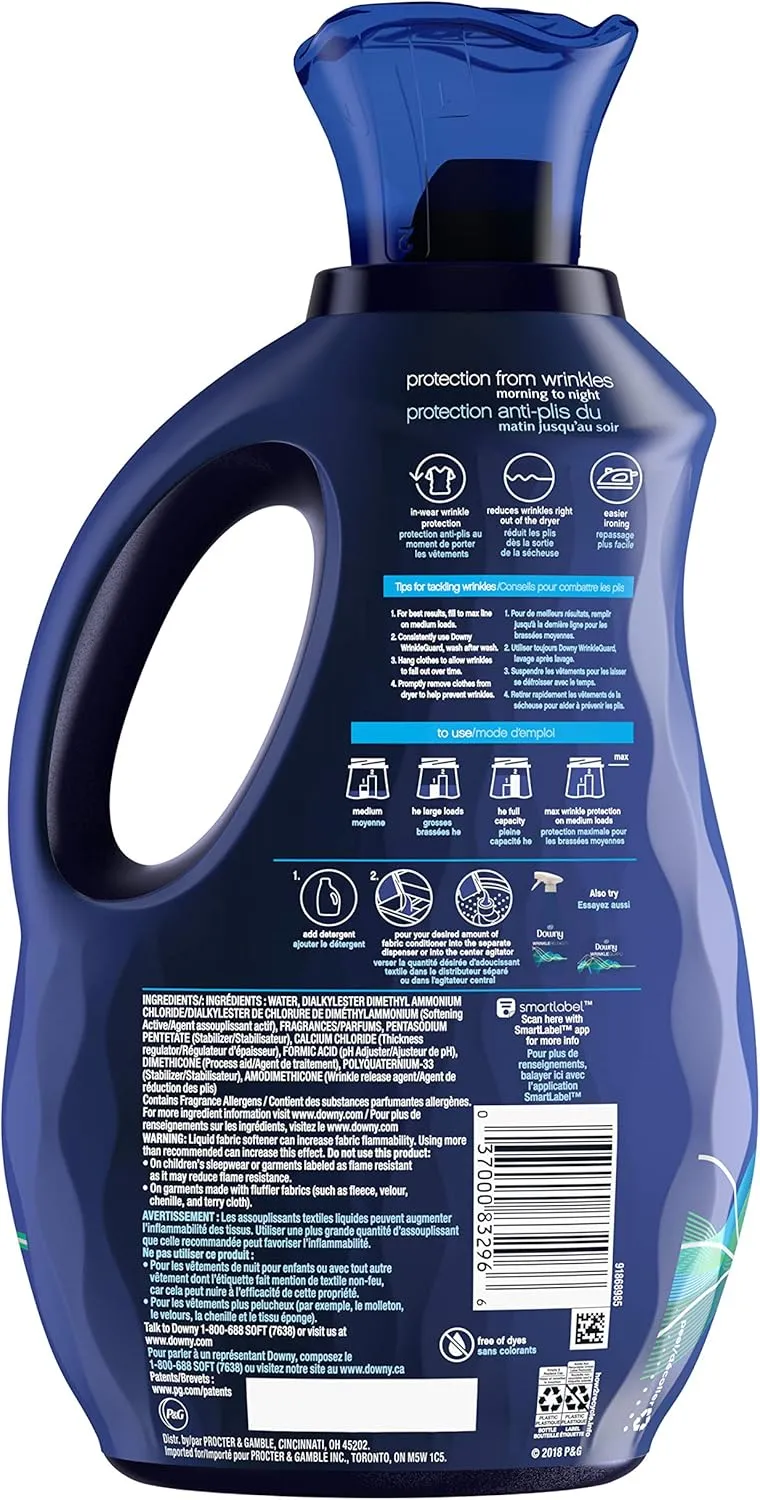 Downy Wrinkleguard Liquid Fabric Softener & Conditioner, Fresh, 48 Fl Oz. Bottle, 48 Fl Oz