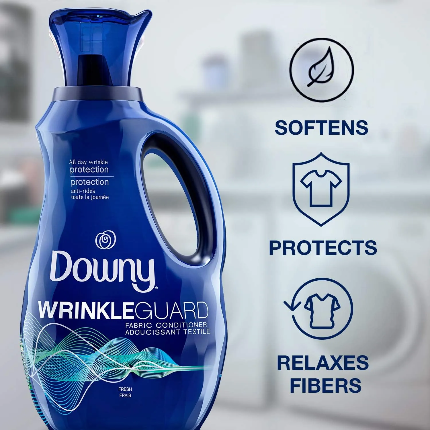 Downy Wrinkleguard Liquid Fabric Softener & Conditioner, Fresh, 48 Fl Oz. Bottle, 48 Fl Oz