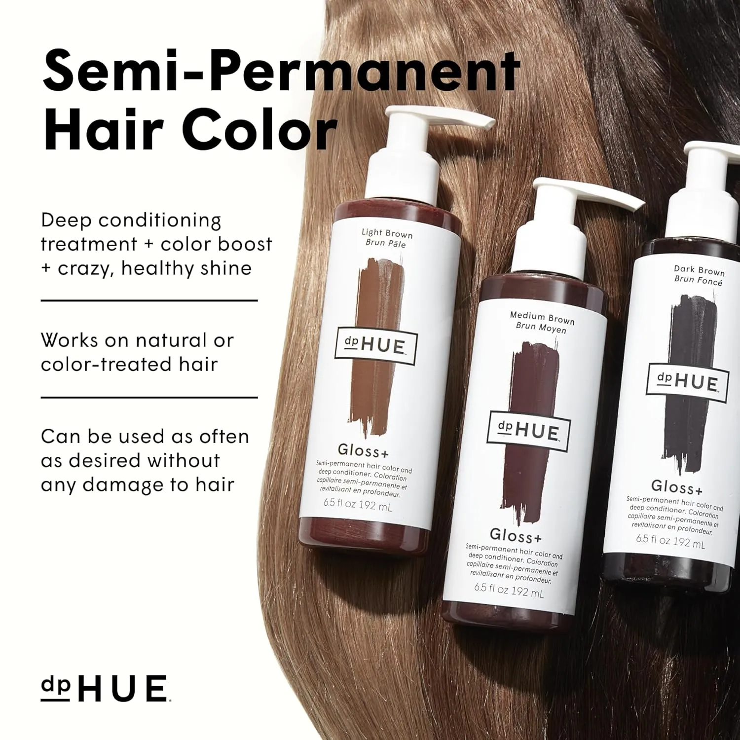 dpHUE Gloss , Cool Medium Brown - 6.5 oz (8-12 Applications) - Semi-Permanent Hair Color & Conditioner - Lasts Up to Eight Washes - Paraben, SLS & SLES Sulfate Free - Vegan, Leaping Bunny Certified